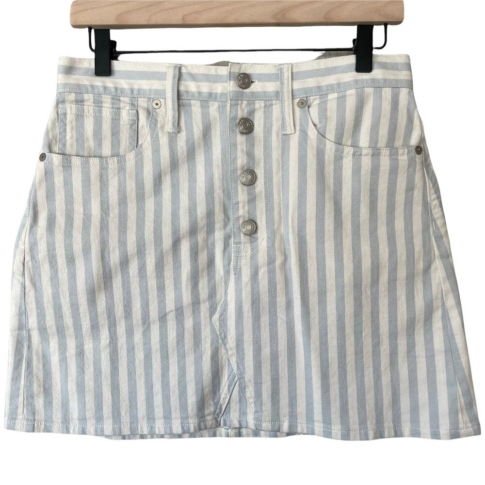 Madewell Mini Skirt Pompano Stripe Stretch A Line Button Front Pocket Womens 27